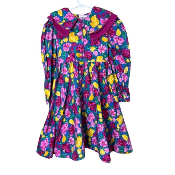 Vintage Plum Pudding Ltd. Pink & blue floral long sleeve dress Size 7 - Picture 1 of 10